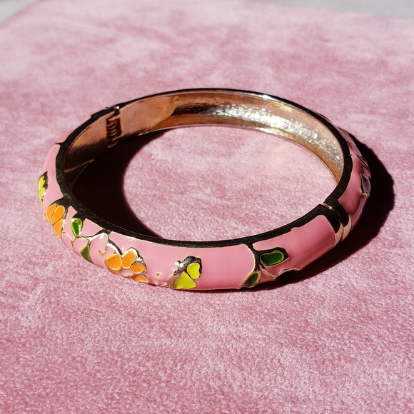 Pink Cloisonné Cloisonné Hinged Floral Bangle Bracelet Accessories Jewelry - Picture 5 of 6